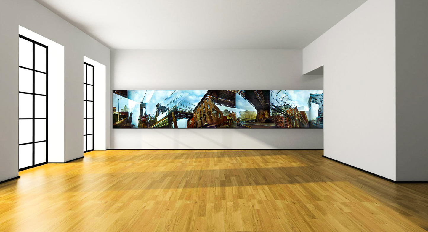 Overlapping multiple exposure shot on film showing Brooklyn Bridge