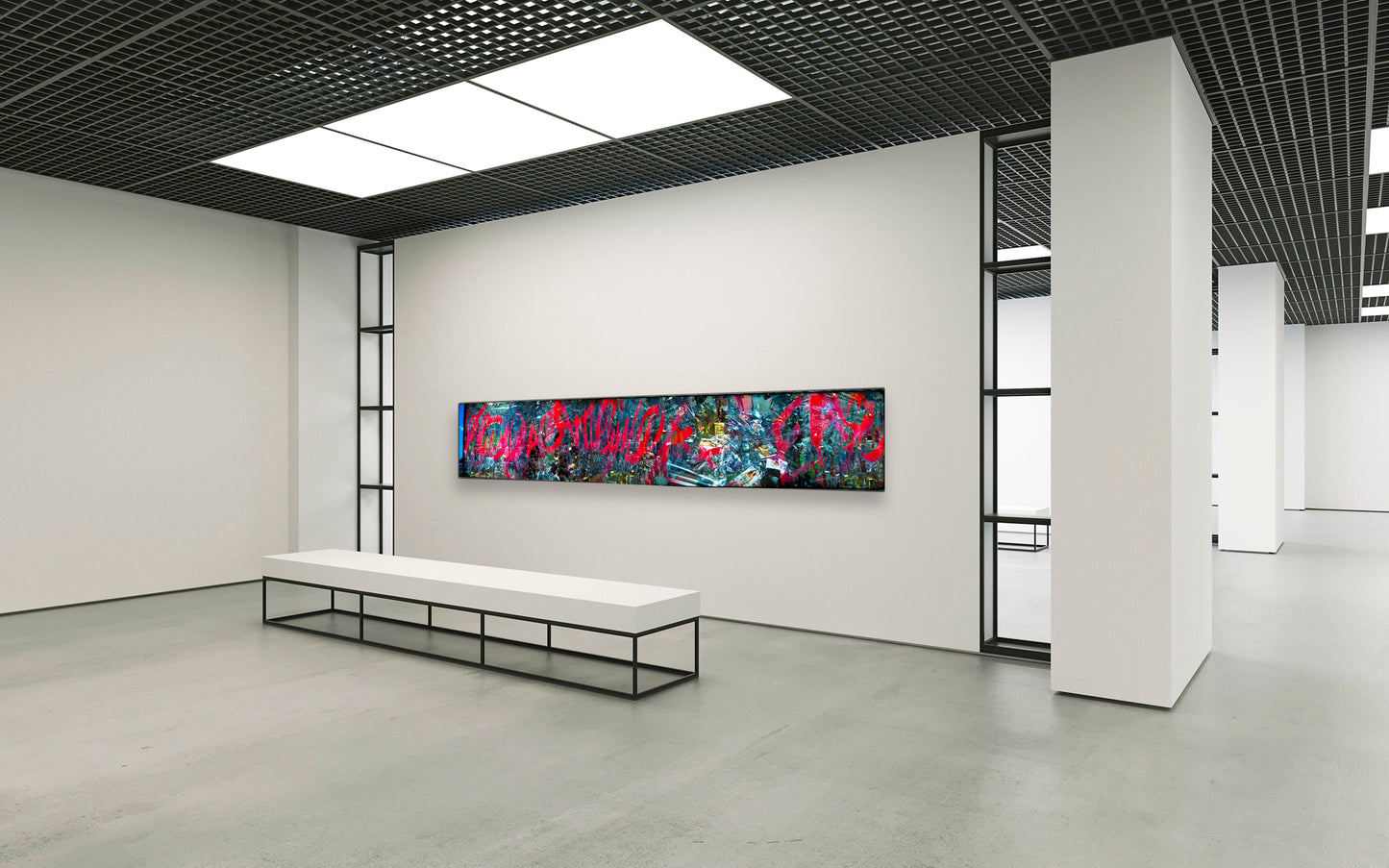 Overlapping multiple exposure shot on film of art installation appearing to be graffiti