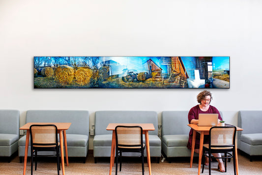 Overlapping multiple exposure shot on film of farm scene