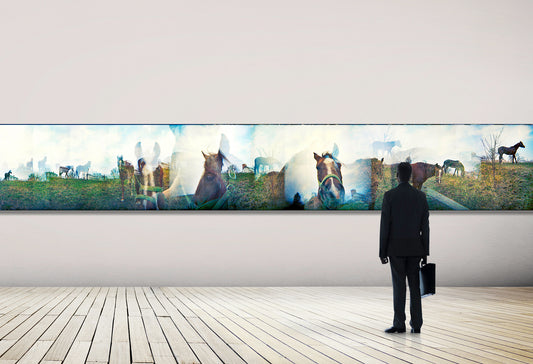 Overlapping multiple exposure shot on film of horses