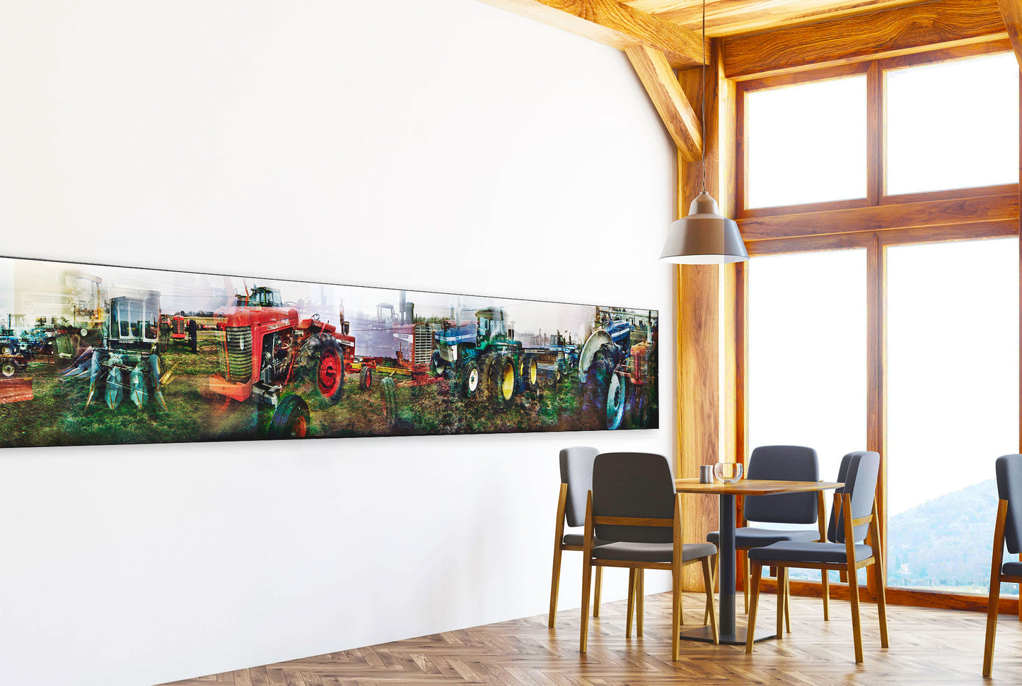 Overlapping multiple exposure shot on film of tractors