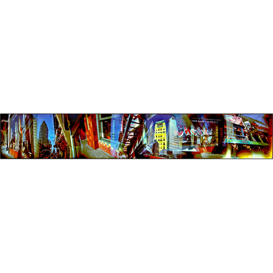 42nd Street artwork by Susan Bowen. Features panoramic, multi-exposure photograph capturing the layered intensity of 42nd Street in Times Square.
