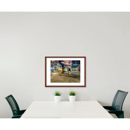 Photography of blurry swinging clothing and 2 mis-matched legs in New York City with low perspective