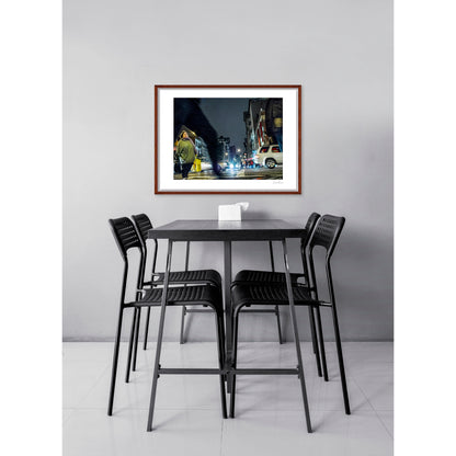 Photograph of blurry leg and person crossing intersection in Chinatown in New York City with low perspective