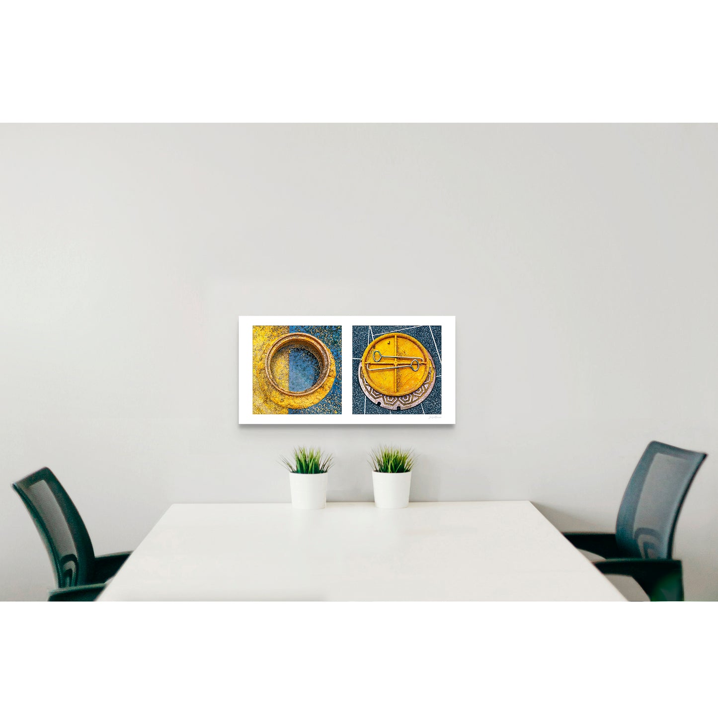 Round Pair #01: Manhole Covers, Orange and Blue