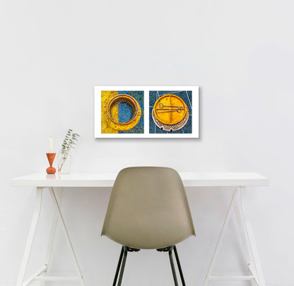 Round Pair #01: Manhole Covers, Orange and Blue