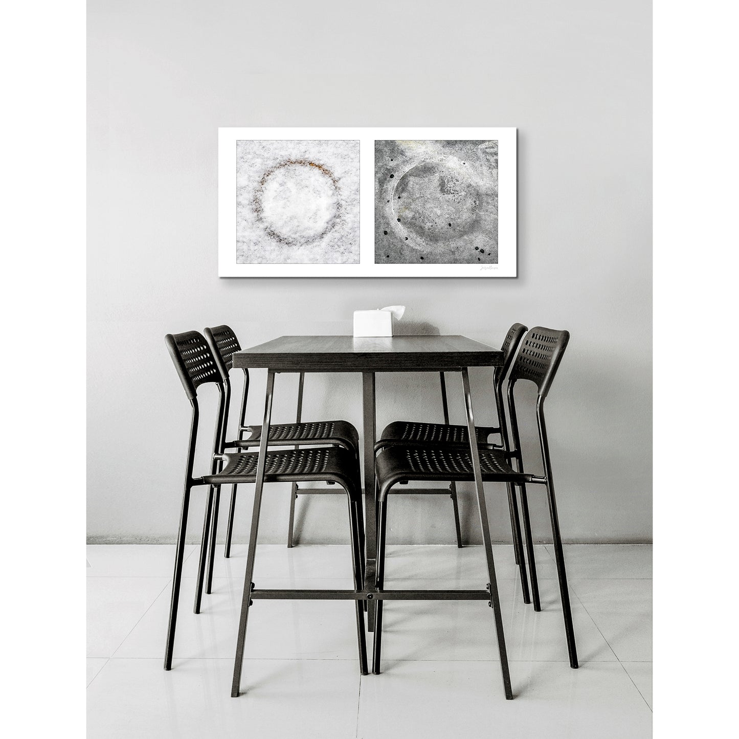 Diptych photograph of found objects round in shape with celestial look