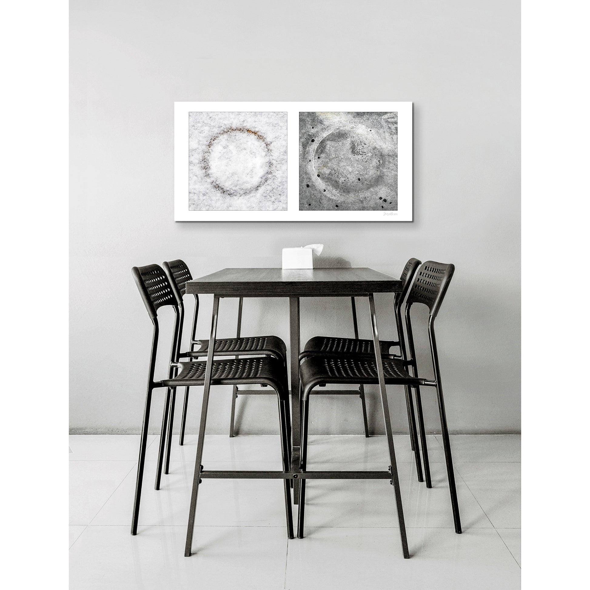 Diptych photograph of found objects round in shape with celestial look