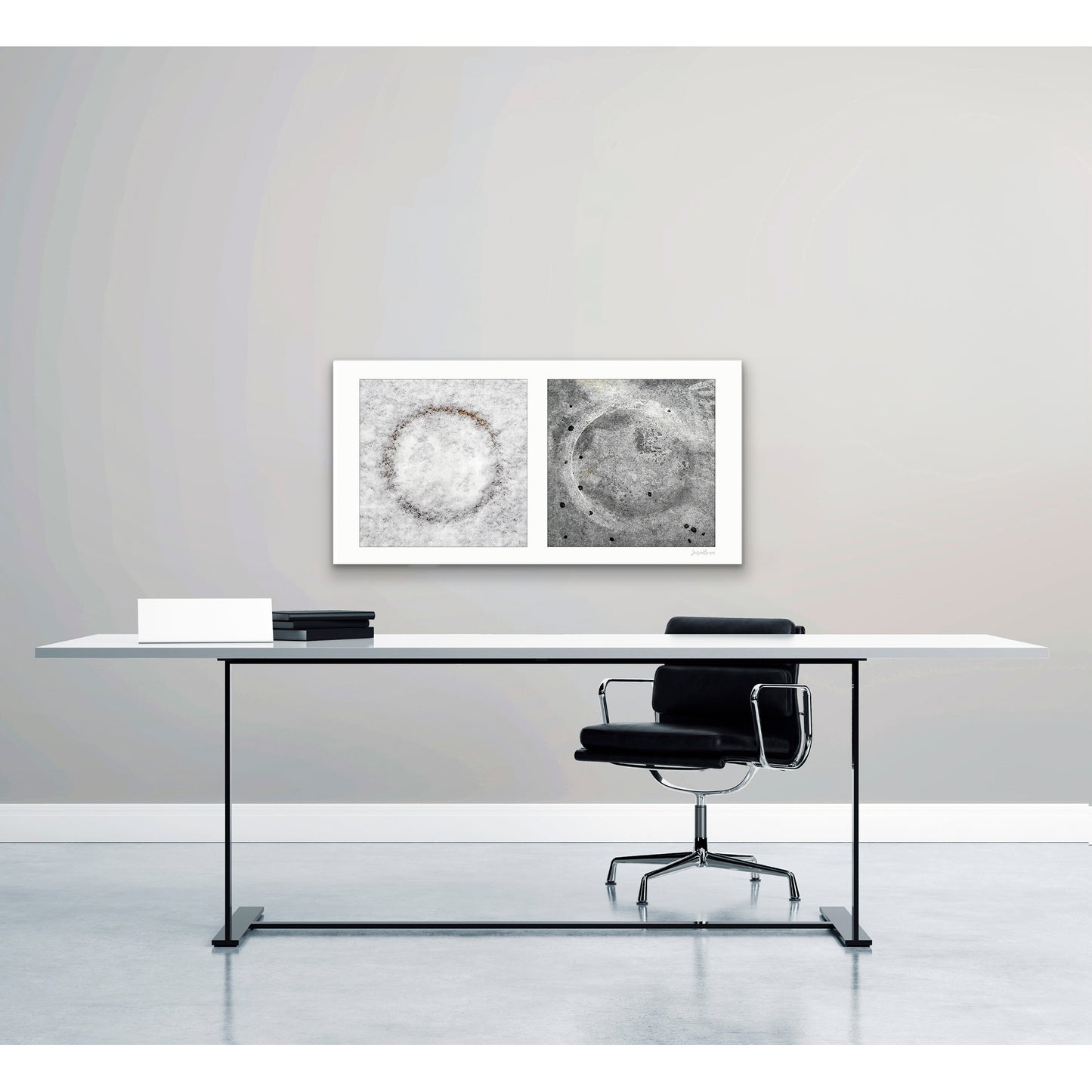 Diptych photograph of found objects round in shape with celestial look