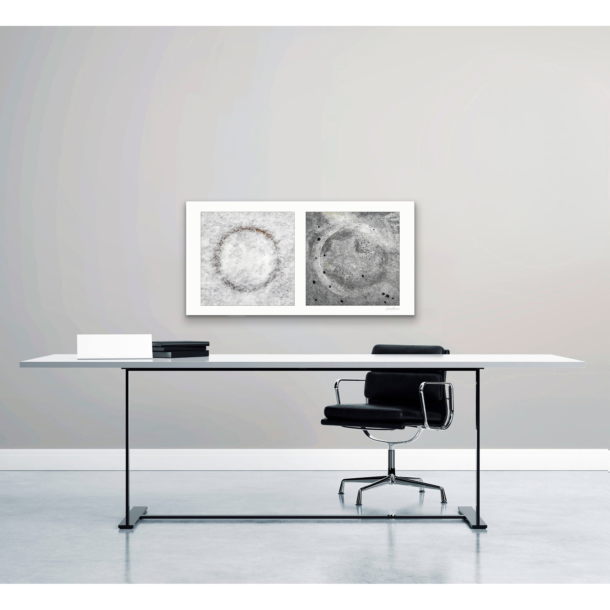 Diptych photograph of found objects round in shape with celestial look