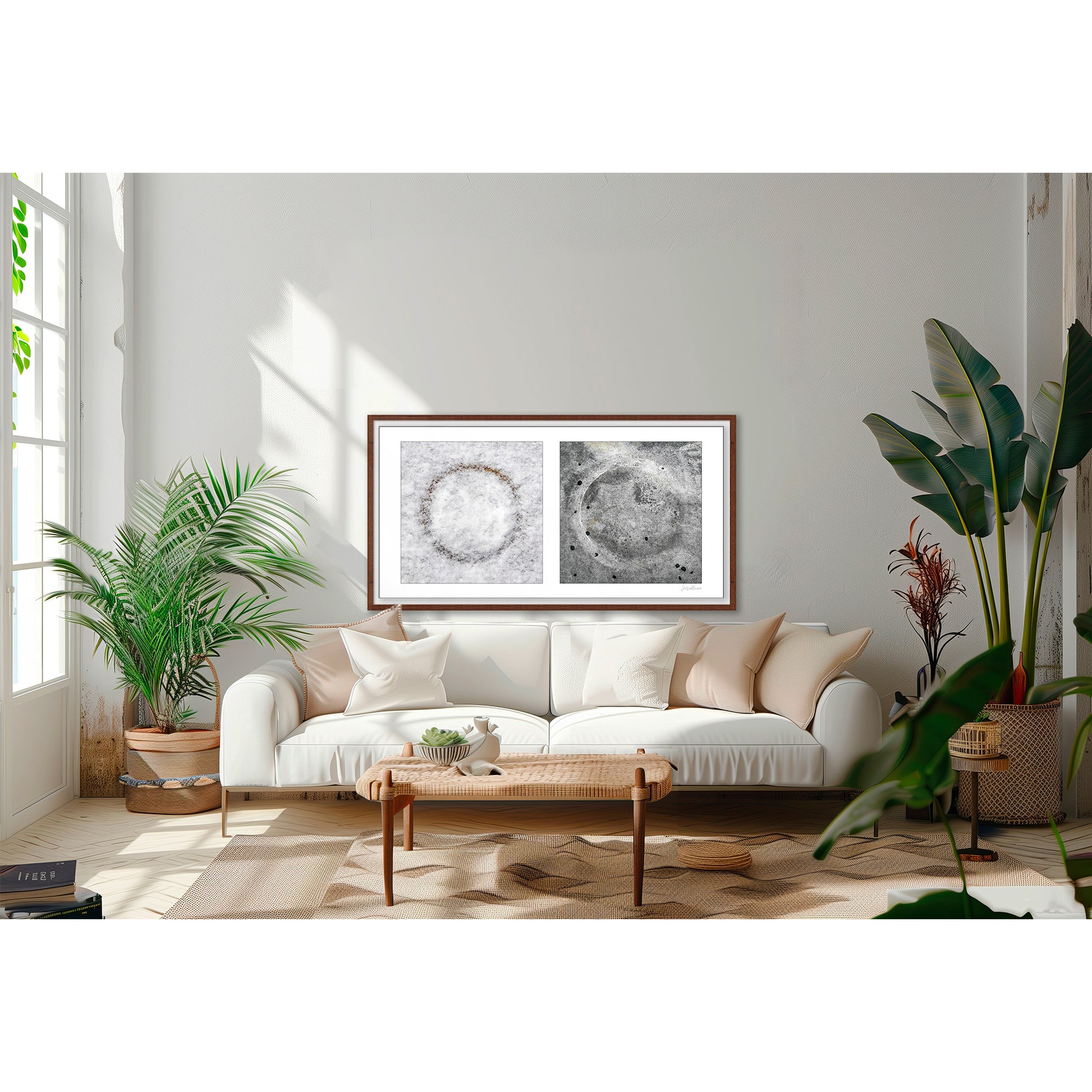 Diptych photograph of found objects round in shape with celestial look