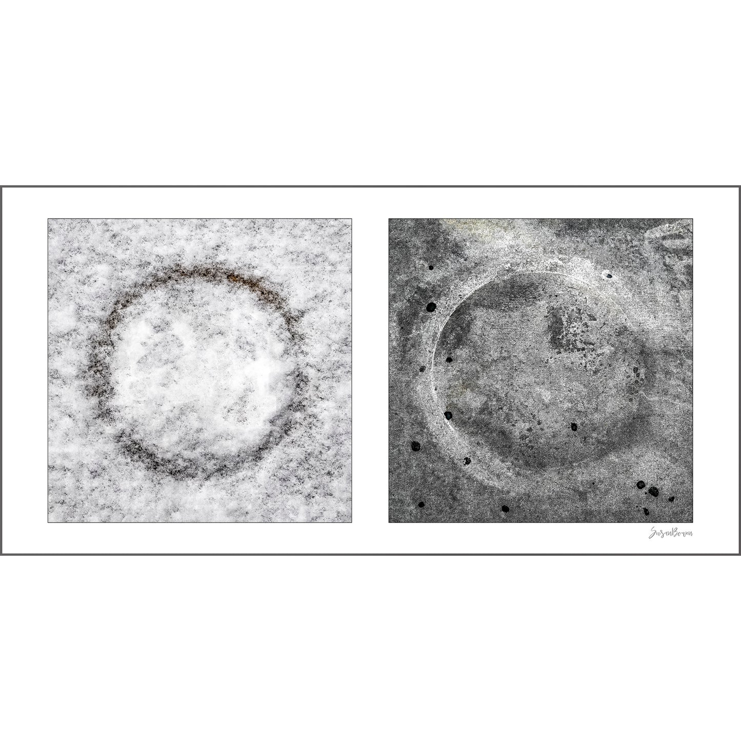 Diptych photograph of found objects round in shape with celestial look