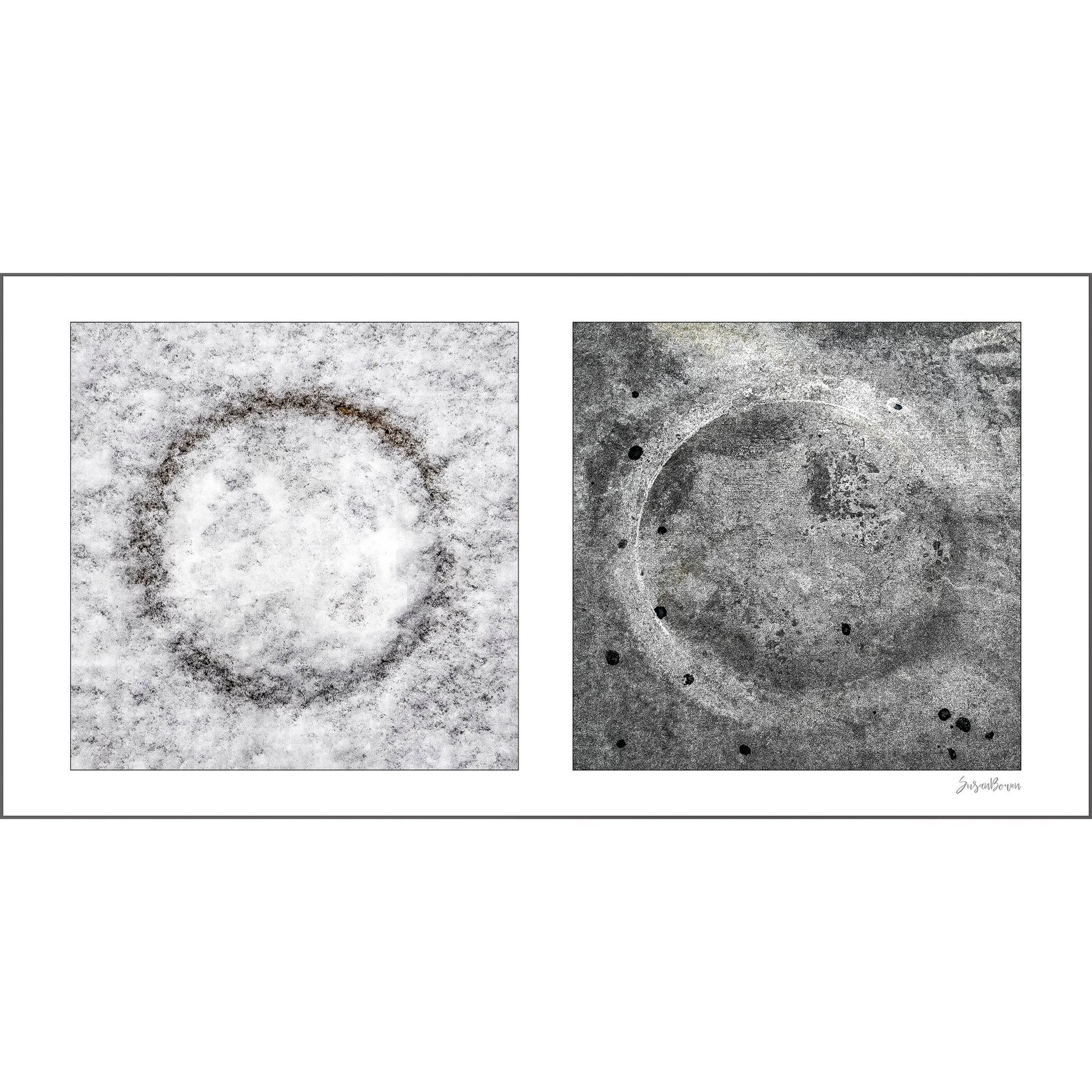 Diptych photograph of found objects round in shape with celestial look