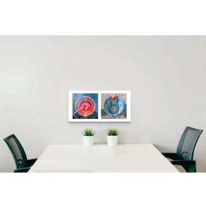 Round Pair #10: Red Glass and Blue Can