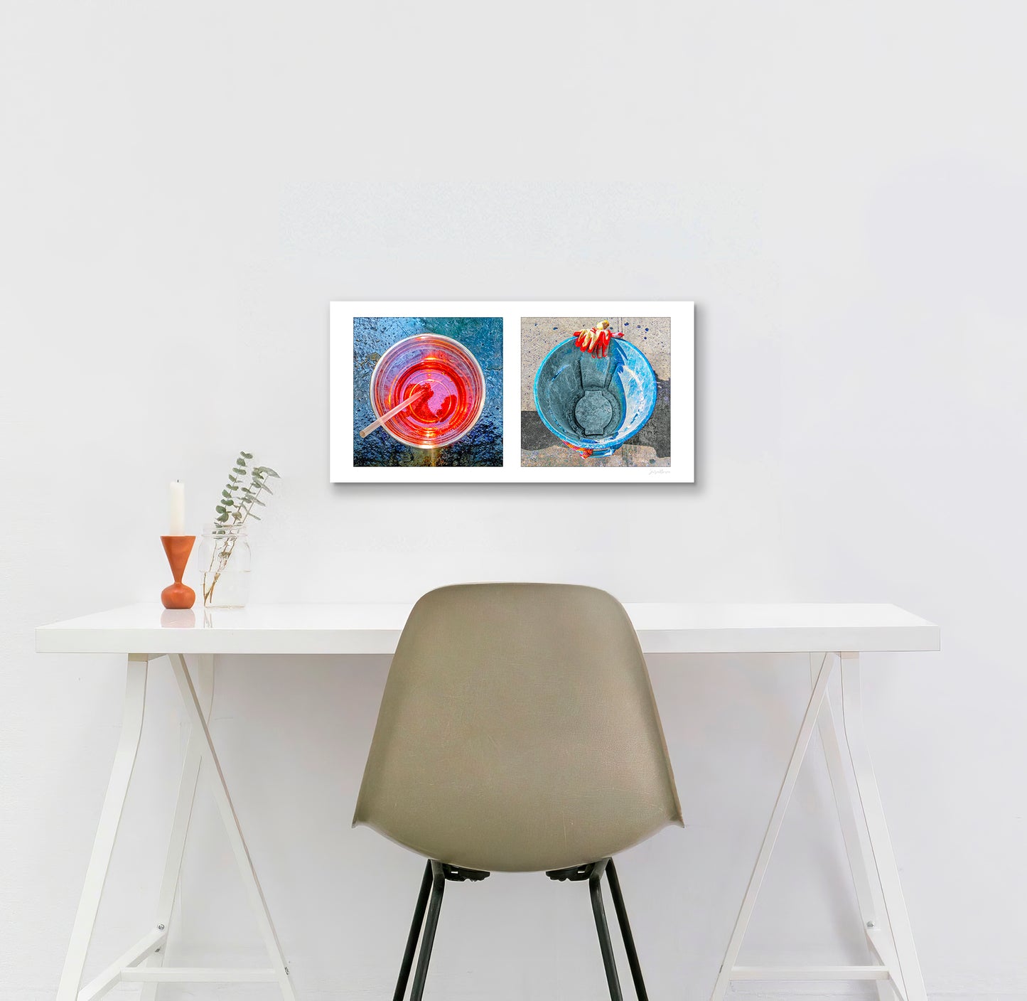 Round Pair #10: Red Glass and Blue Can