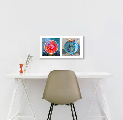 Round Pair #10: Red Glass and Blue Can
