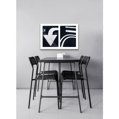 Abstract photograph diptych of white arrow and street lines