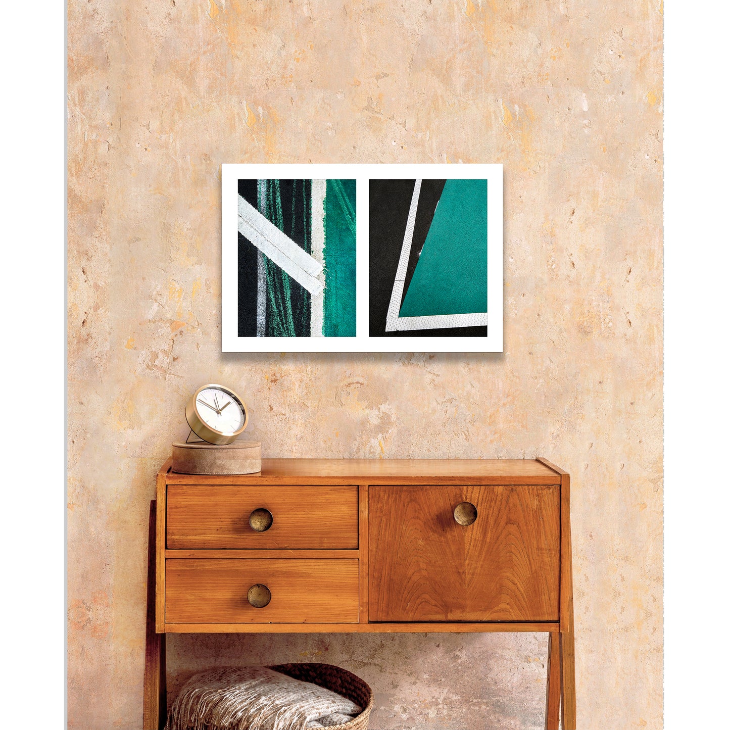 Abstract photograph diptych of green and white angles