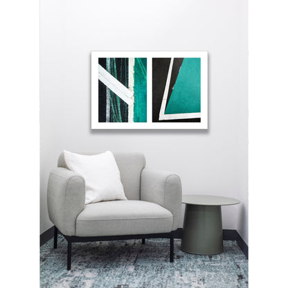 Abstract photograph diptych of green and white angles