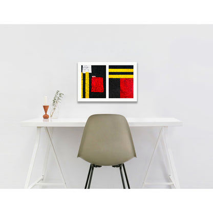 Abstract photograph diptych of street line blocks of red and yellow