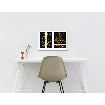 Abstract photograph diptych of leaves on street lines