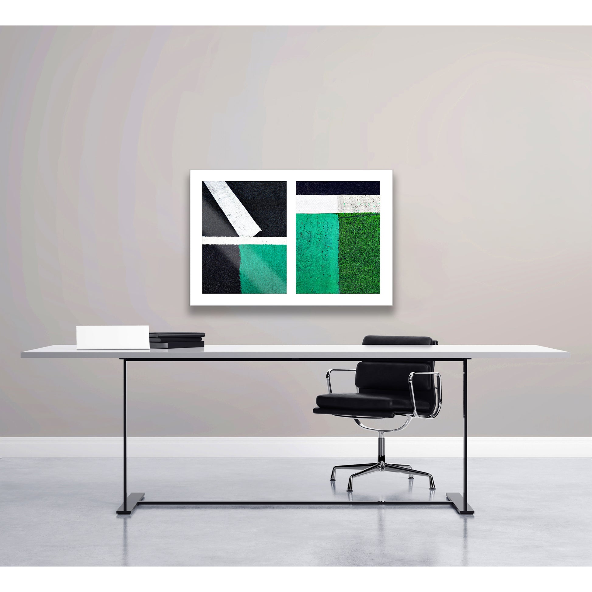 Abstract photograph diptych in green and white