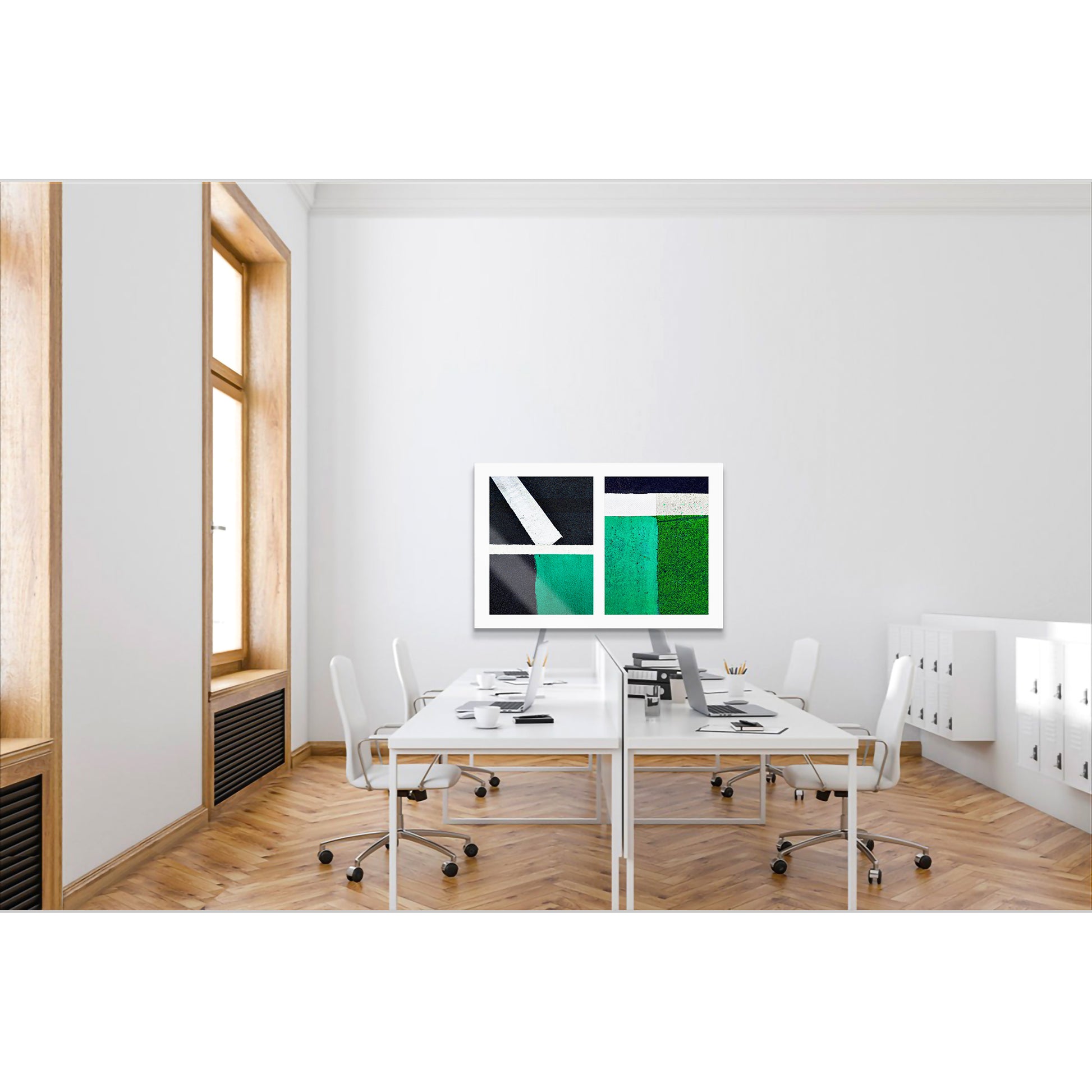 Abstract photograph diptych in green and white