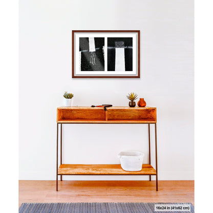 Drips Conversing artwork by Susan Bowen, shown as 16x24 framed print. Features curved road text and yellow lines captured as dynamic, graphic urban street photography.