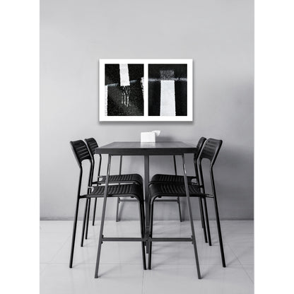 Abstract photograph diptych of London warnings in gray and yellow