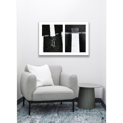 Abstract photograph diptych of white street line accidents