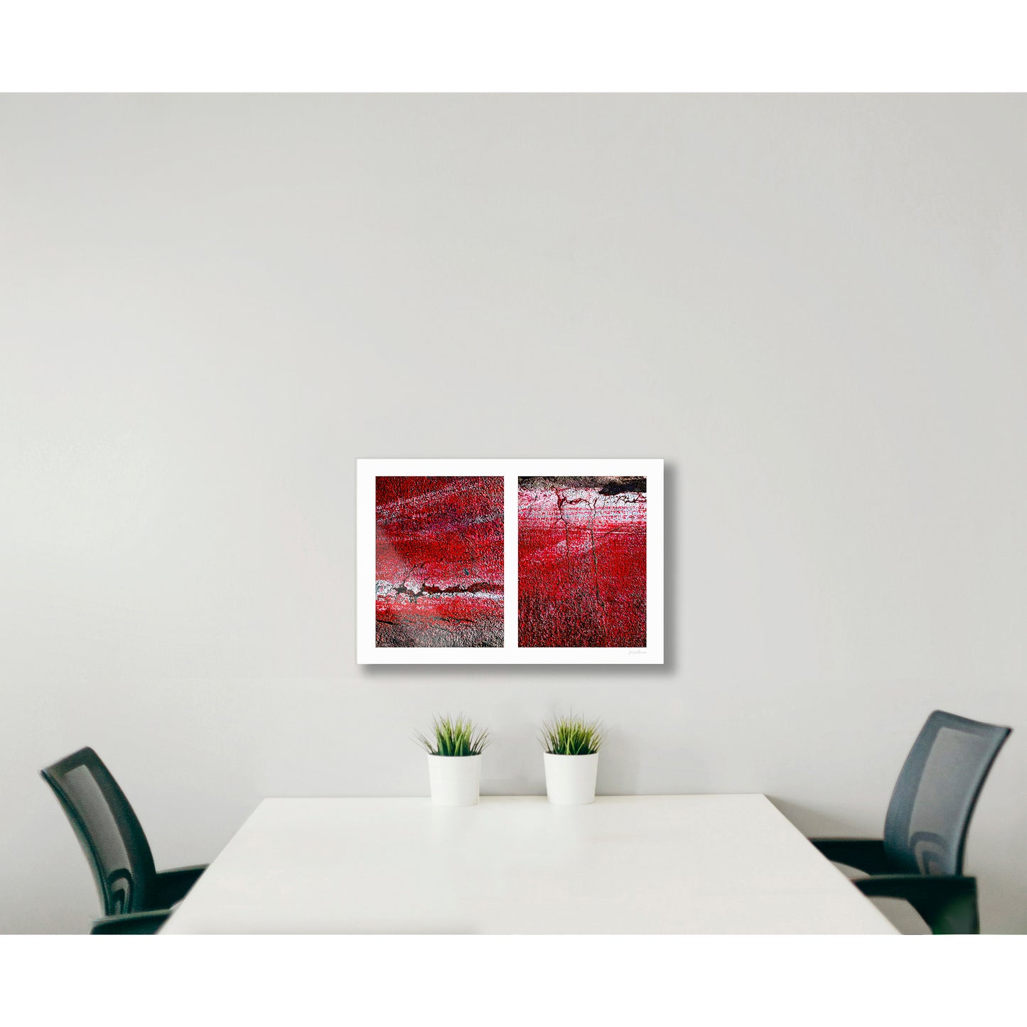 Abstract photograph diptych of red road surfaces