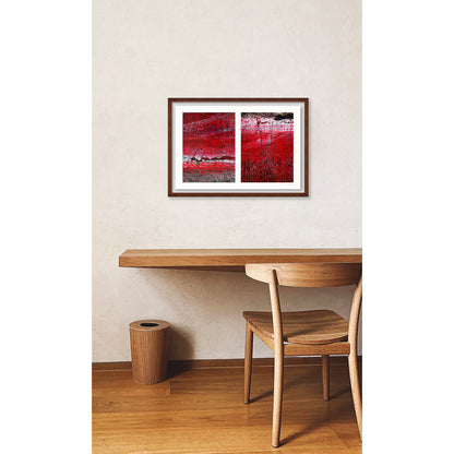 Abstract photograph diptych of red road surfaces