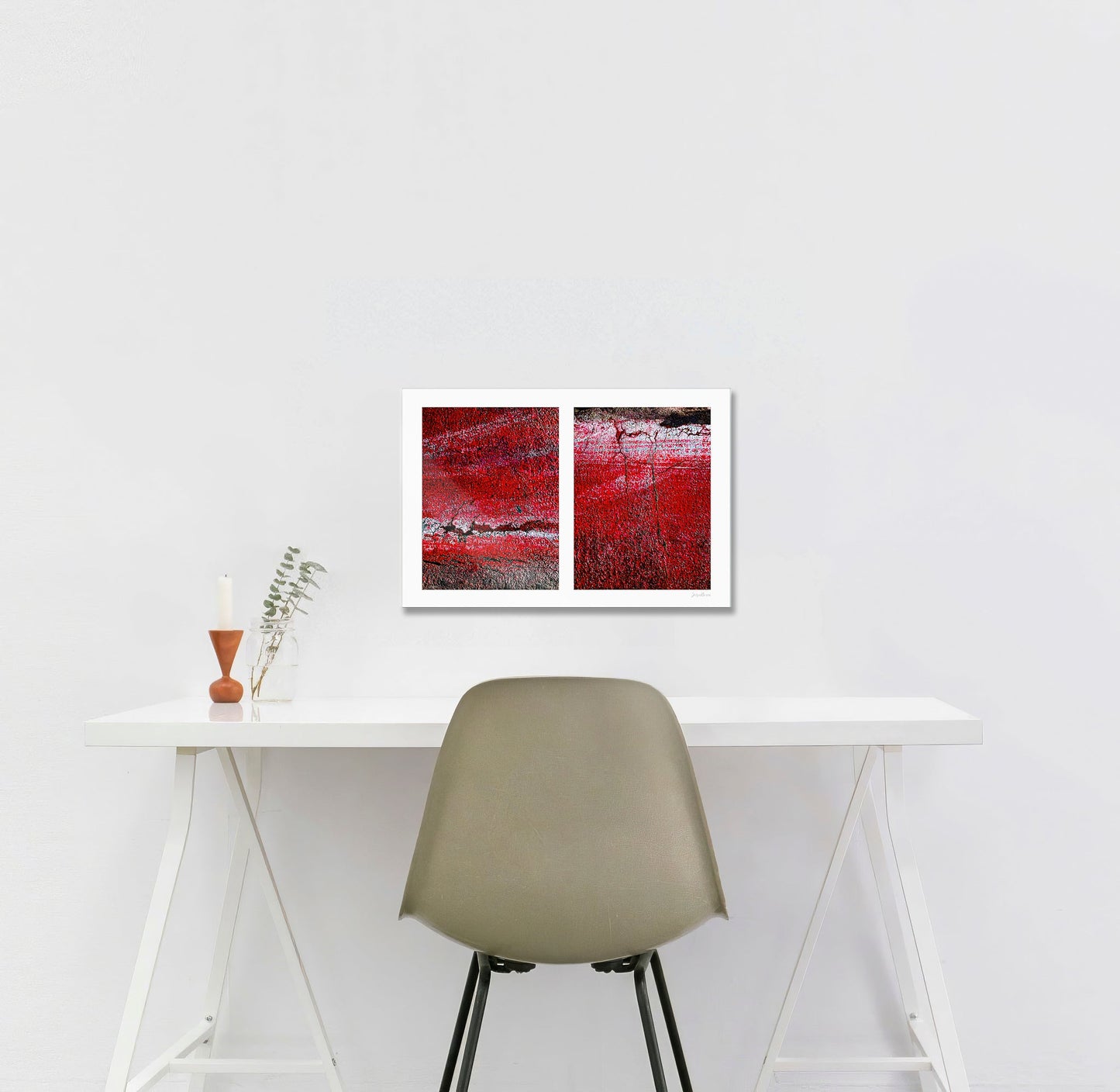 Abstract photograph diptych of red road surfaces