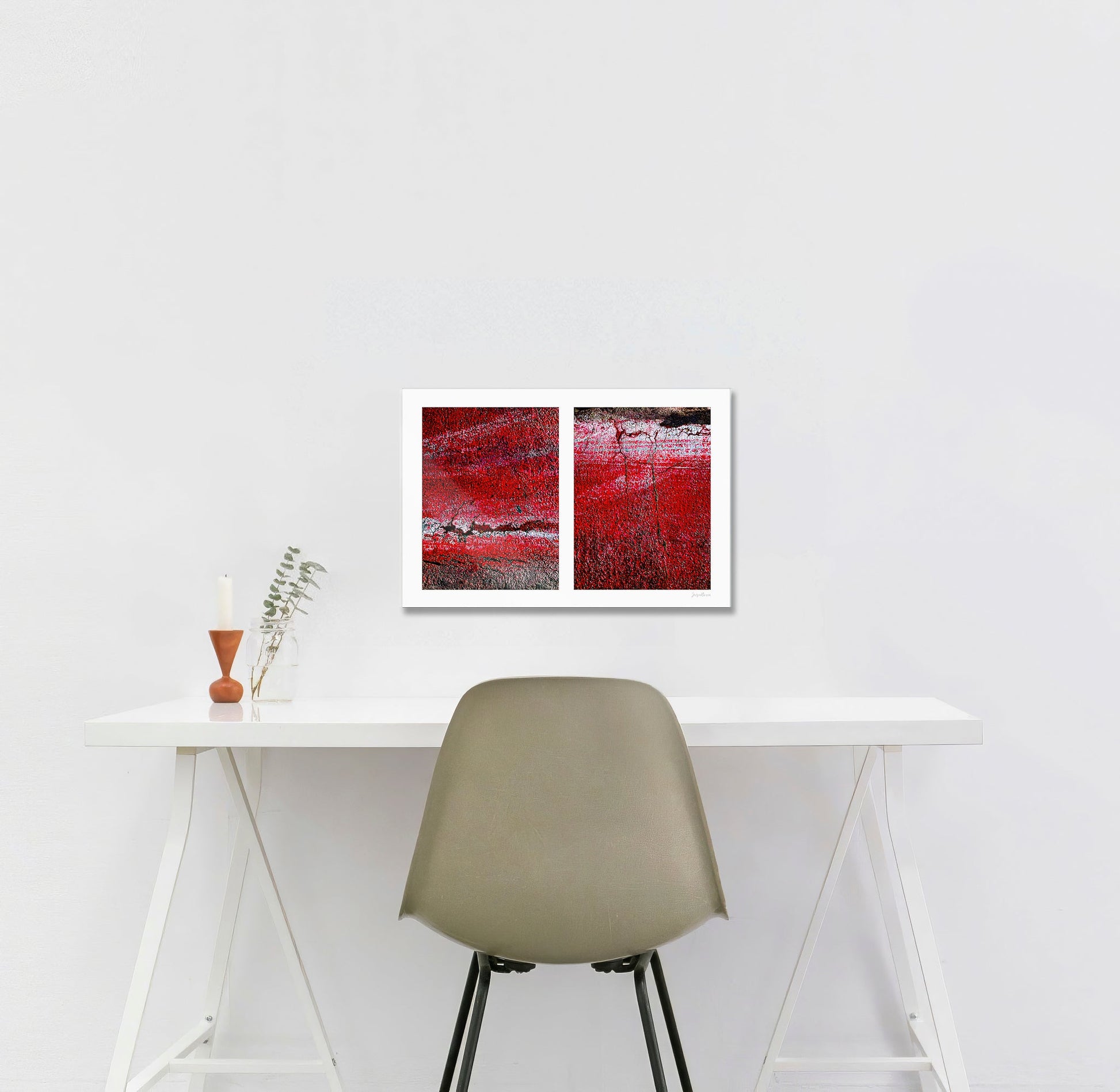 Abstract photograph diptych of red road surfaces