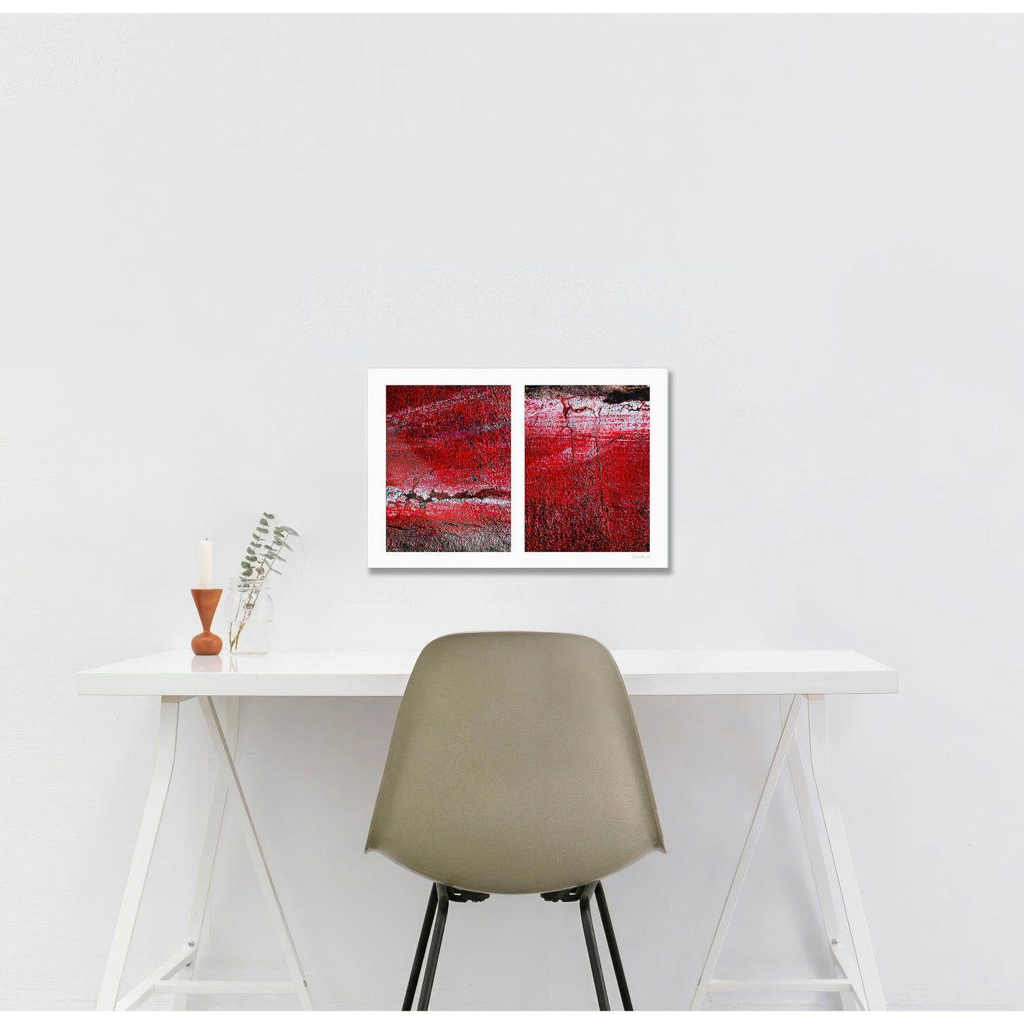 Abstract photograph diptych of red road surfaces
