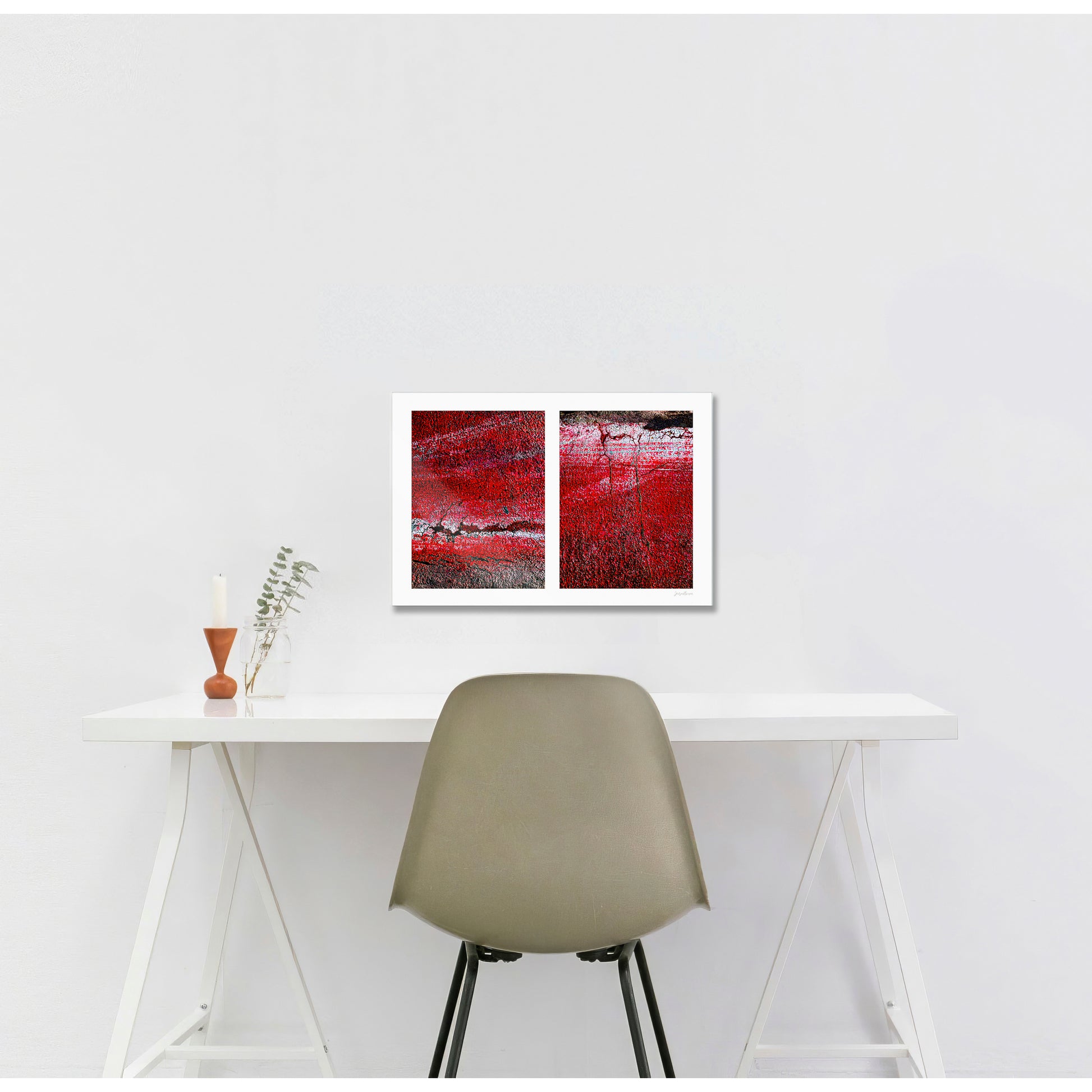 Abstract photograph diptych of red road surfaces