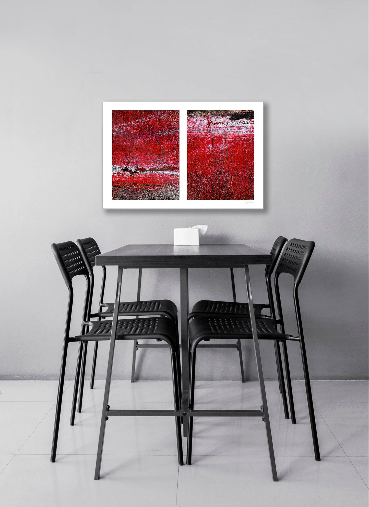 Abstract photograph diptych of red road surfaces