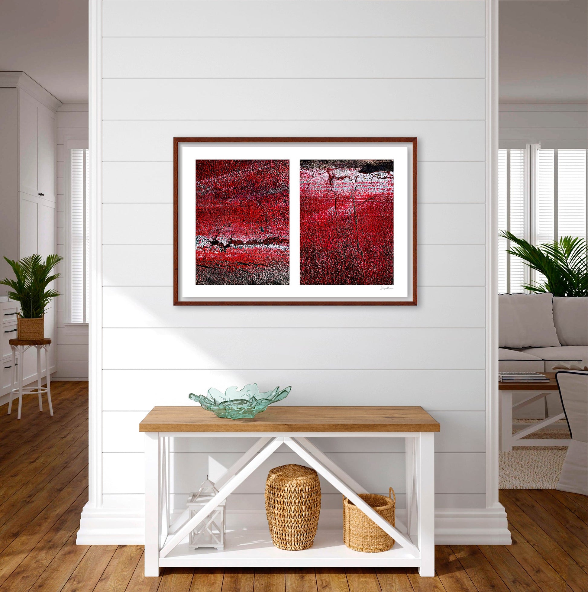 Abstract photograph diptych of red road surfaces