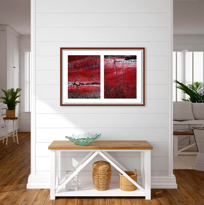 Abstract photograph diptych of red road surfaces