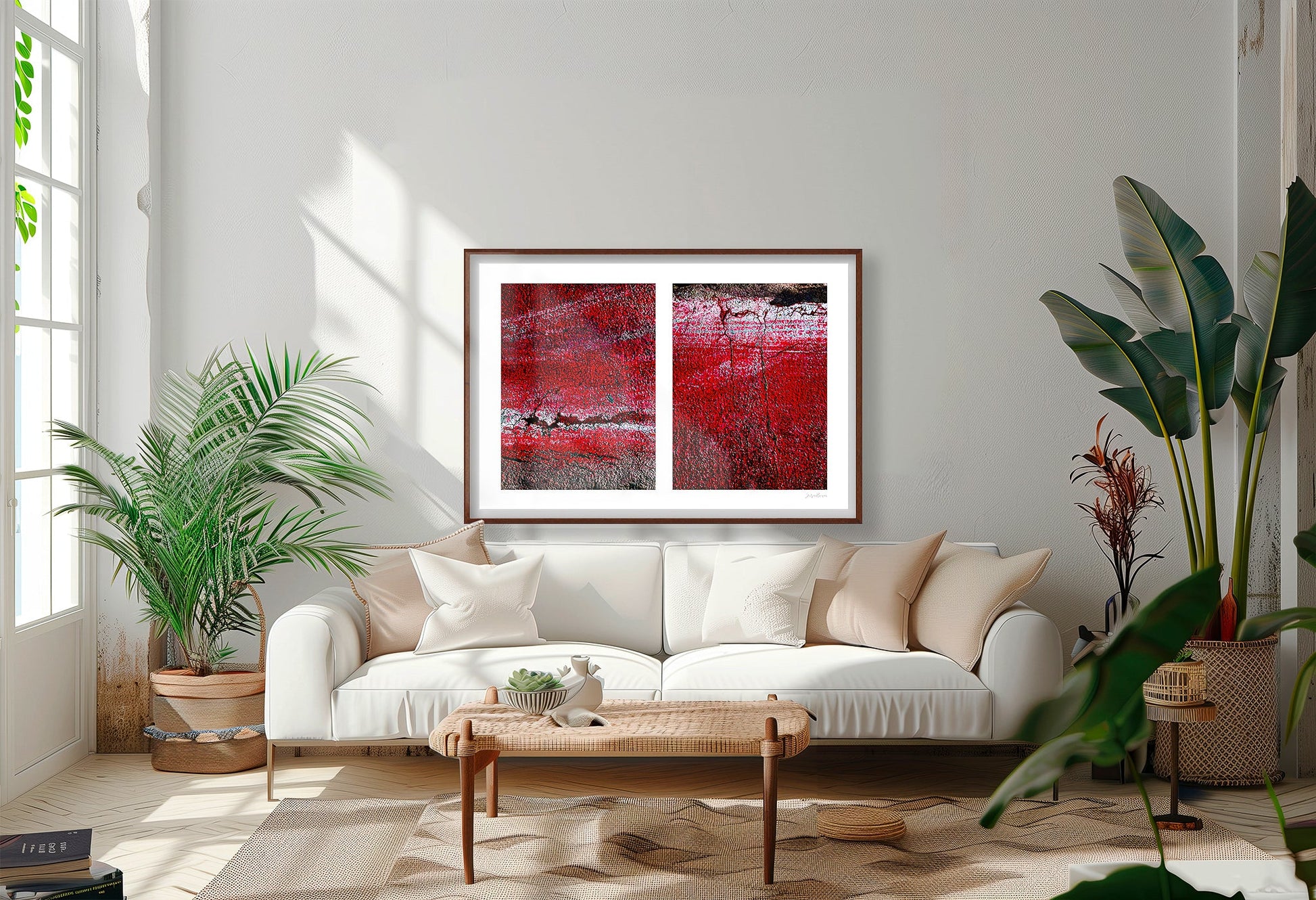 Abstract photograph diptych of red road surfaces