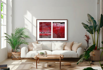 Abstract photograph diptych of red road surfaces