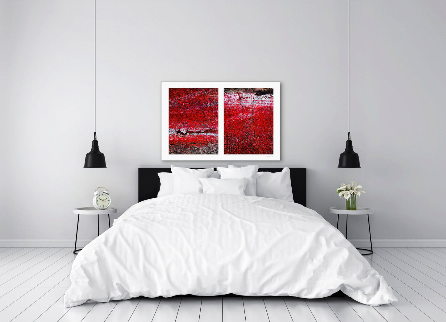 Abstract photograph diptych of red road surfaces