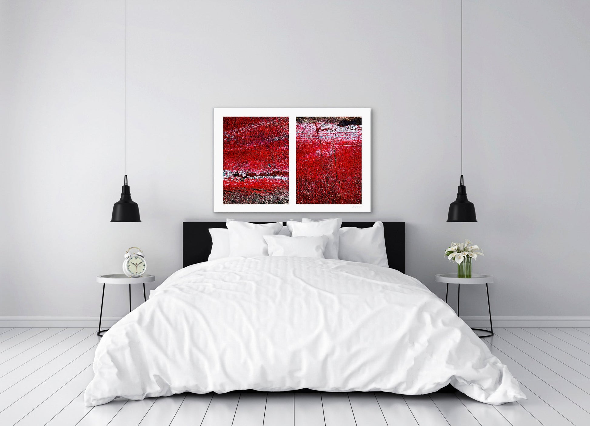 Abstract photograph diptych of red road surfaces