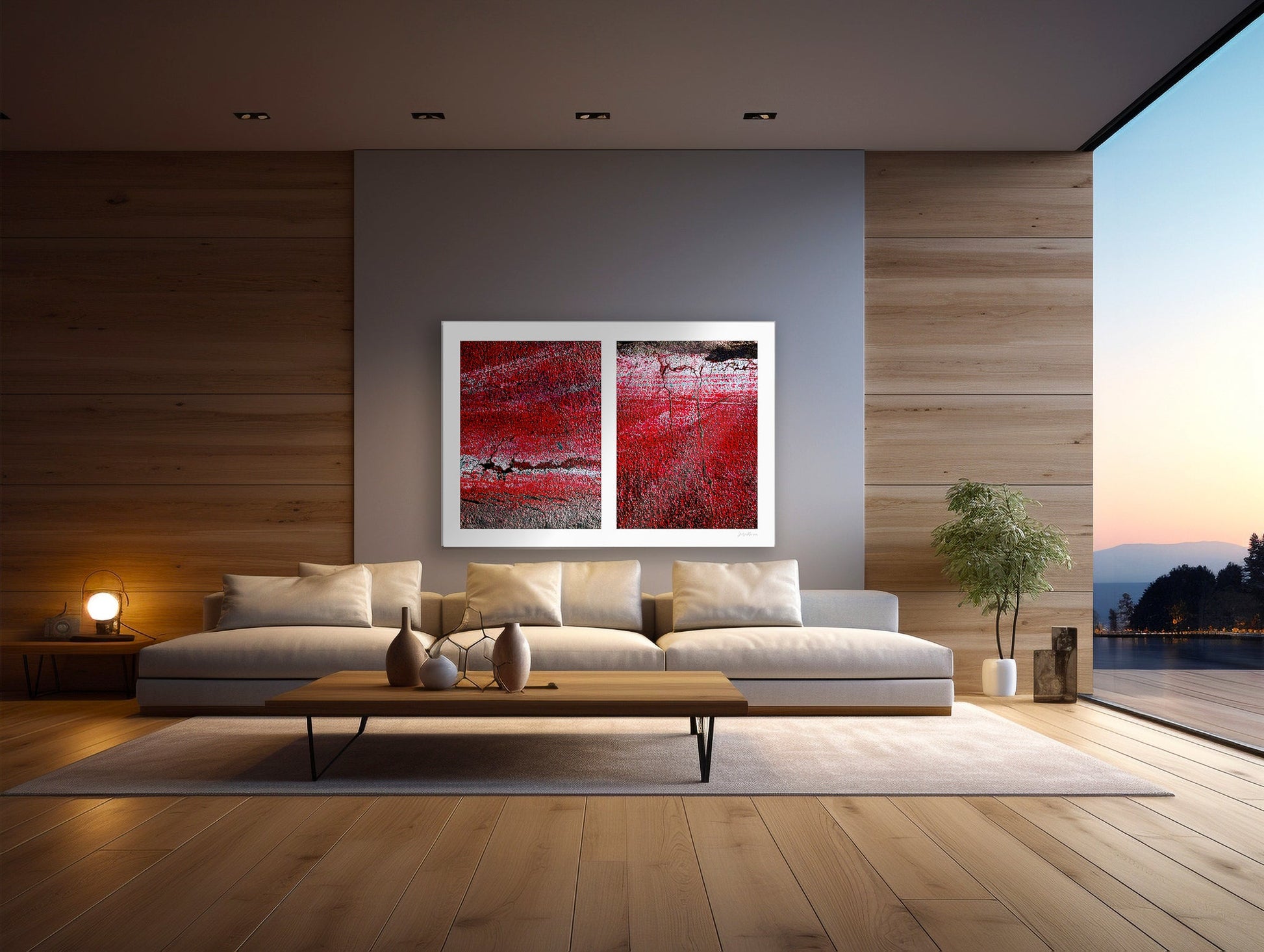 Abstract photograph diptych of red road surfaces