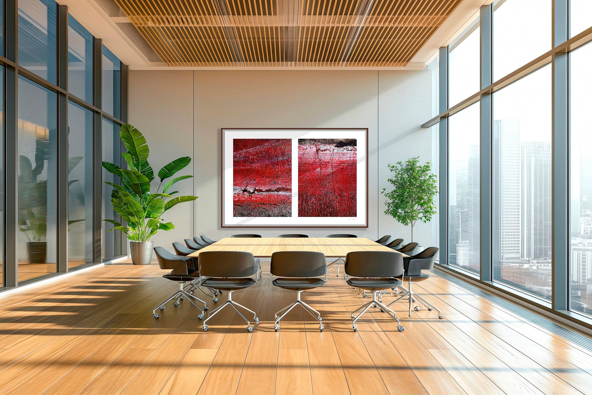 Abstract photograph diptych of red road surfaces