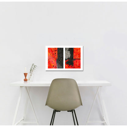 Abstract photograph diptych of red road steel plates