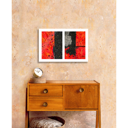 Abstract photograph diptych of red road steel plates