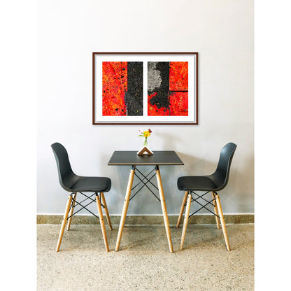 Abstract photograph diptych of red road steel plates