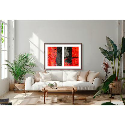 Abstract photograph diptych of red road steel plates