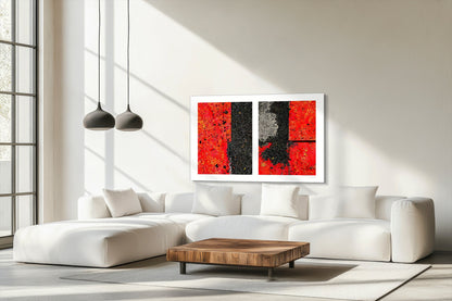 Abstract photograph diptych of red road steel plates